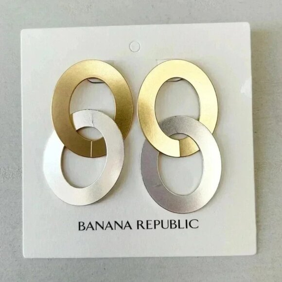 Banana Republic Mixed Metal Double Hoop Earrings Gold Silver Metallic NWT - Picture 4 of 15